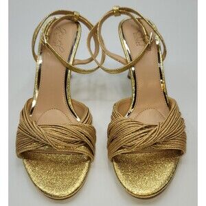Jewel Badgley Mischka Womens Size 9 Nanette Gold Metallic Twisted Strappy Heels